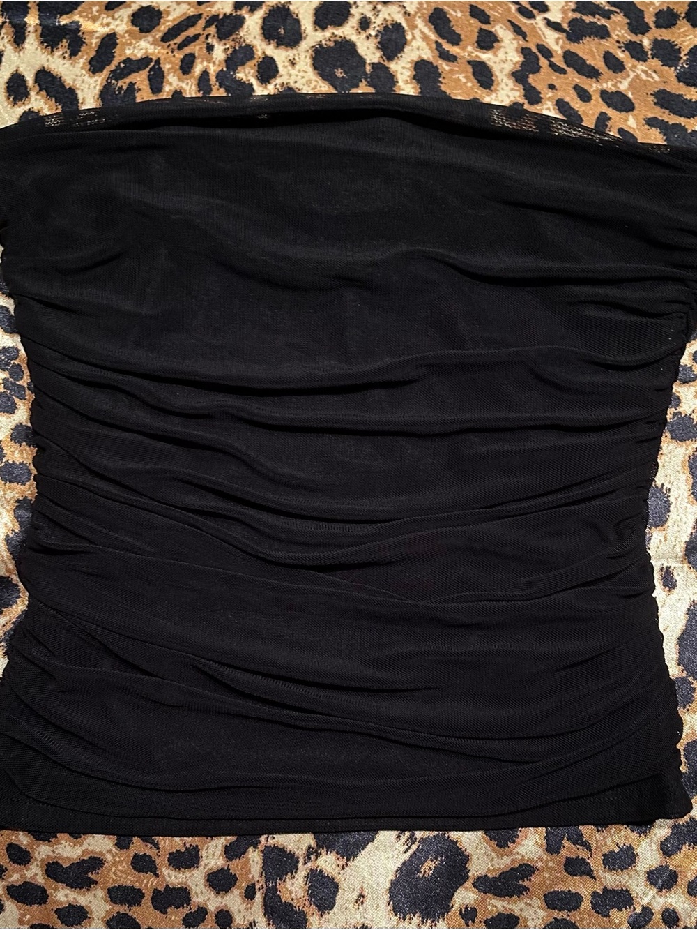 Forever 21 Black Layered Mesh Ruched Tube Top